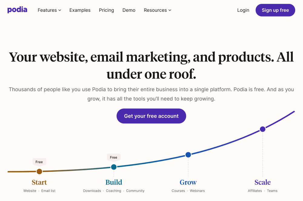podia webpage