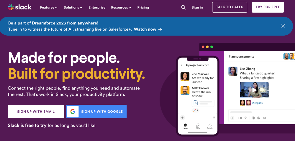 slack webpage