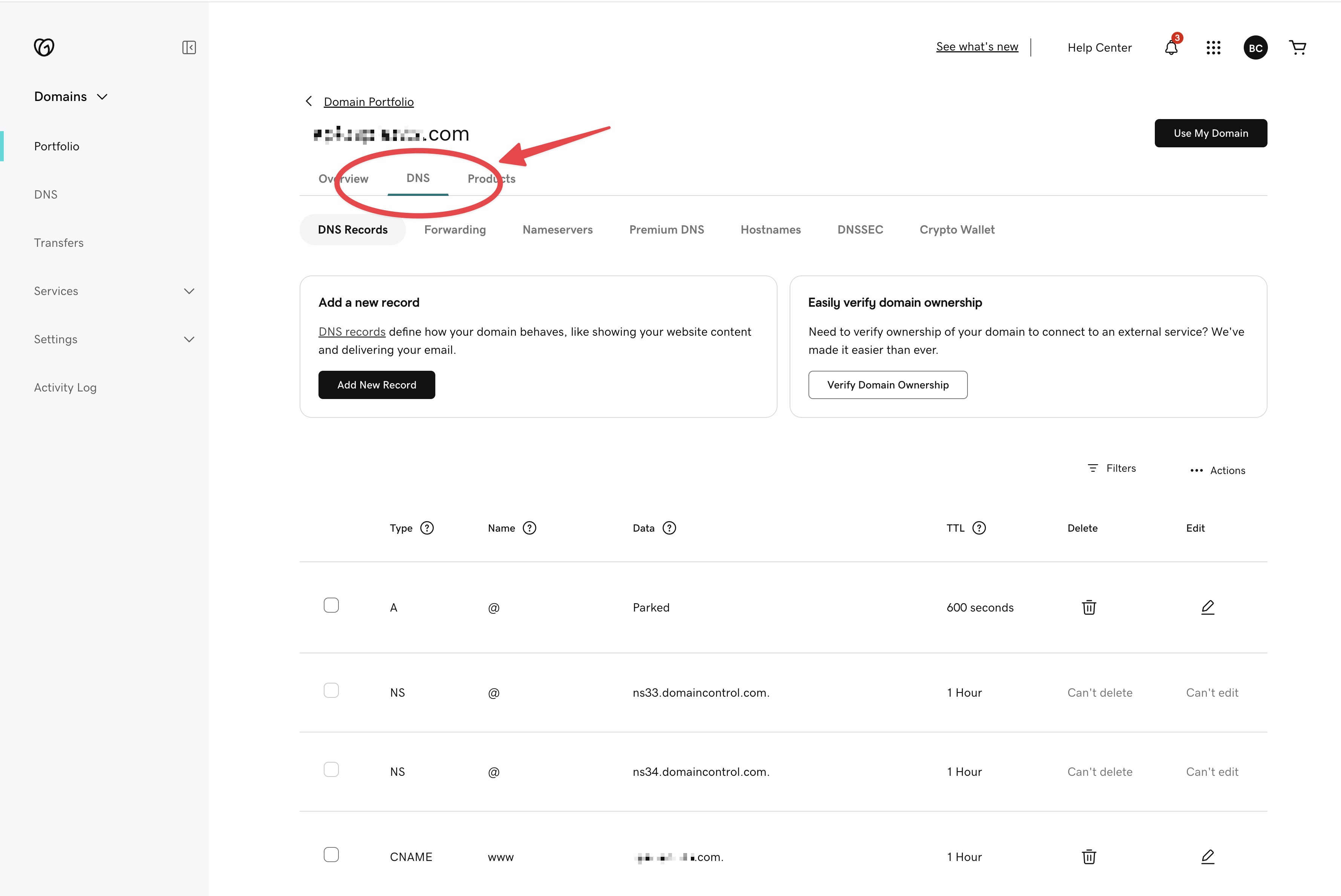 add new DNS record in Godaddy