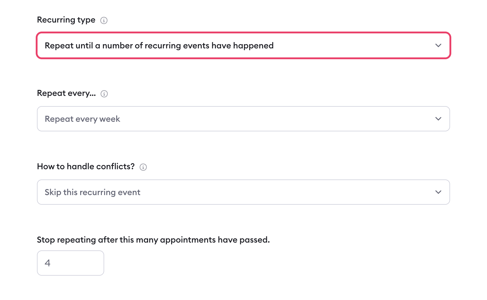 Recurring appointments end date