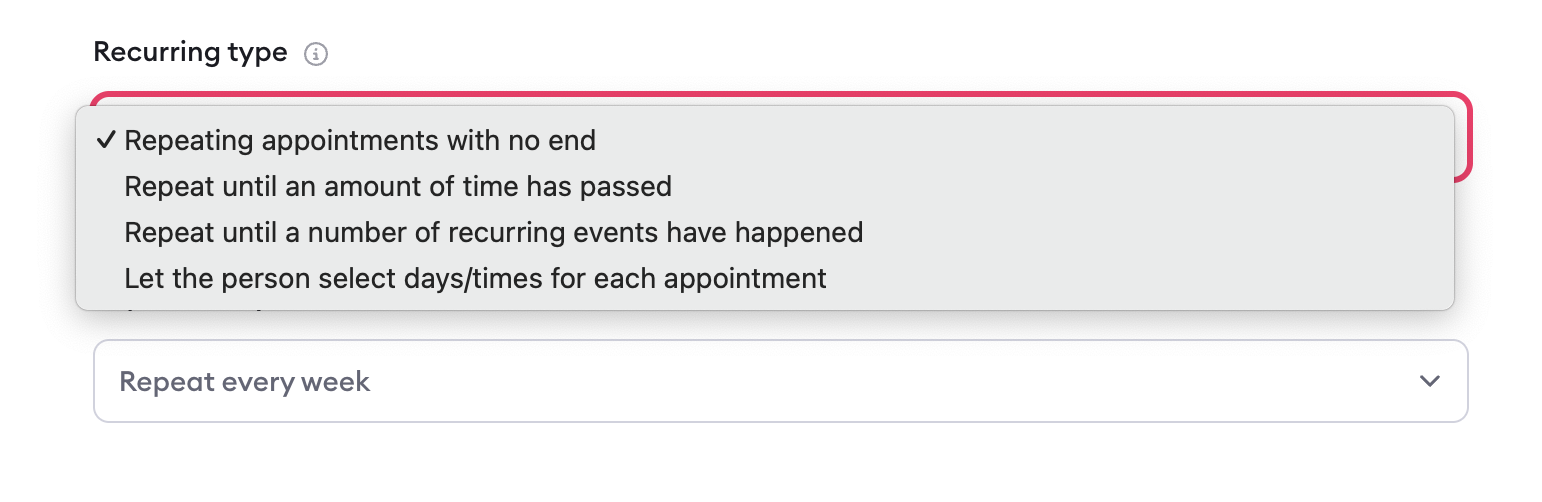 Repeating appointments schedule