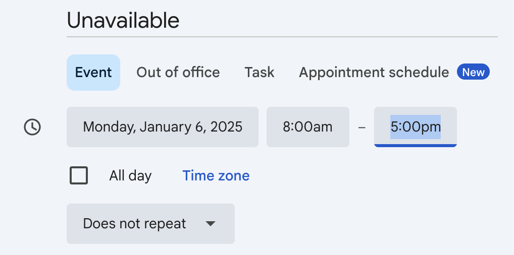 setting a time instead of using an